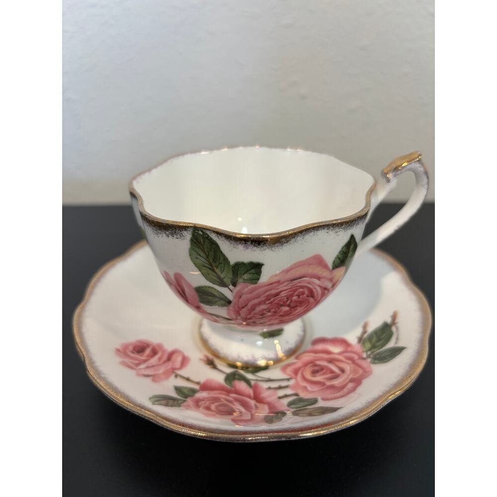 Vintage Queen Anne “Royal Roses” Fine Bone China Teacup & Saucer, England